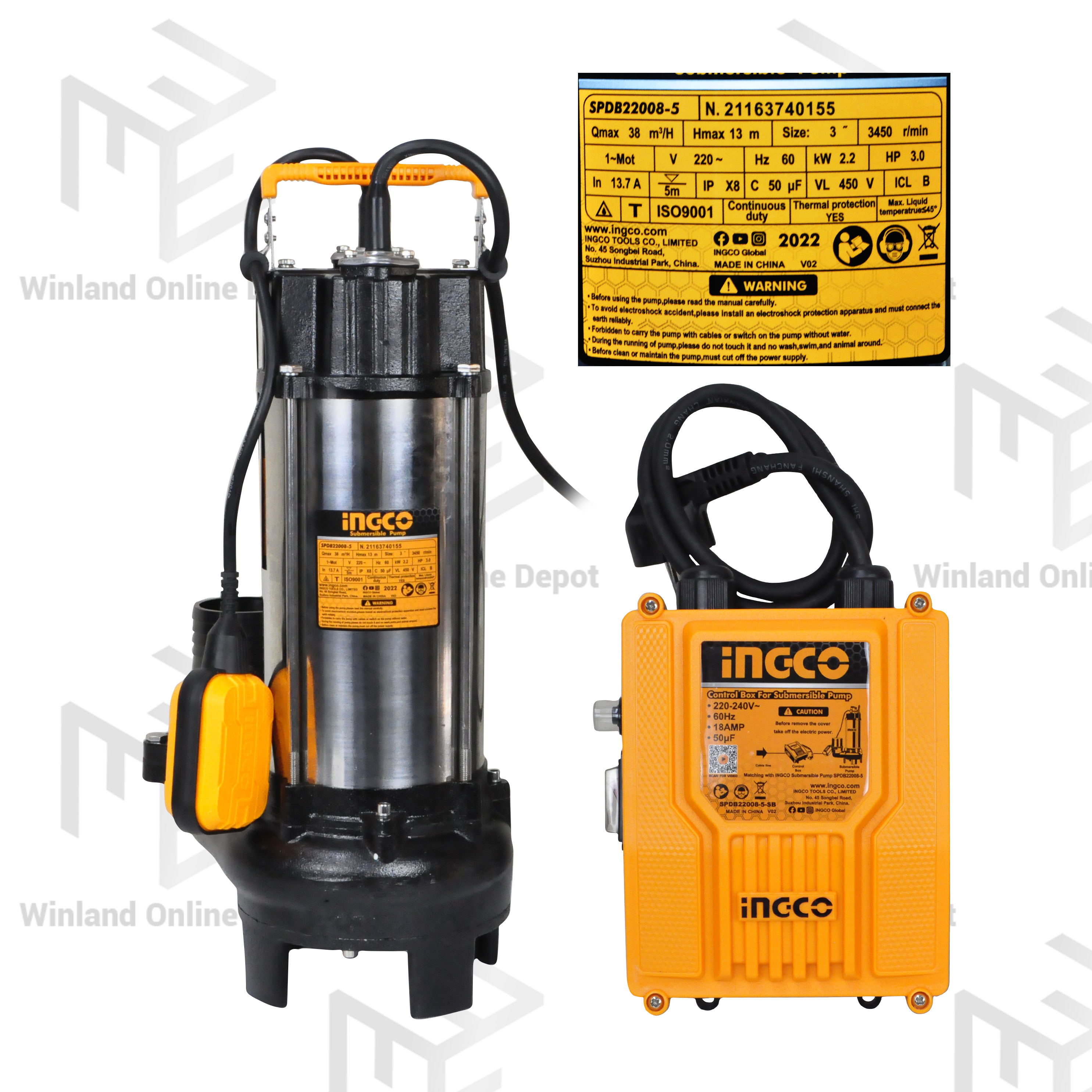 Ingco By Winland Seawage Submersible Pump 3HP 2200W SPDB22001 5 ING PT