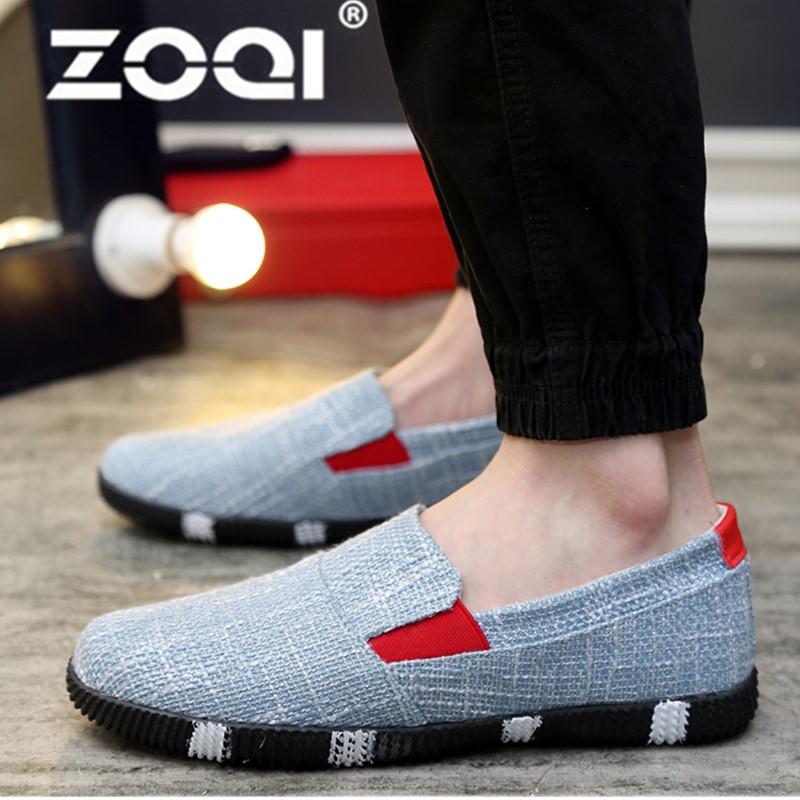 ZOQI ชายรองเท้าส้นแบนผ้าสบายๆรองเท้าแตะอิตาเลี่ยนสไตล์รองเท้าผู้ชายรองเท้ารองเท้าใส่พักผ่อน