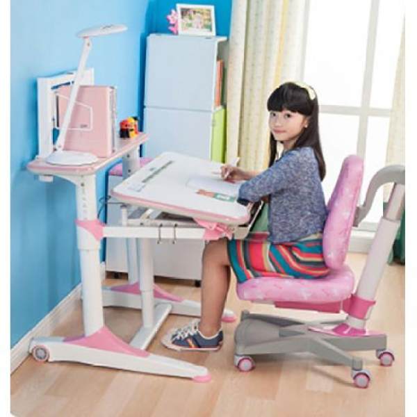 Pink E1100 Kids Ergonomic Study Table (Includes White Rack)