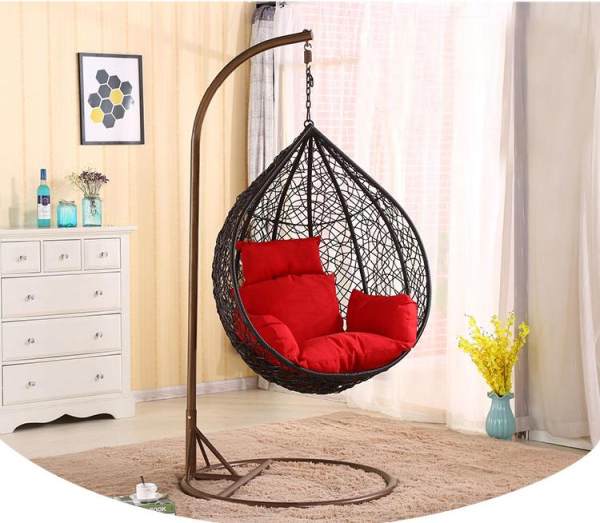 A-Star Outdoor Swing Chair with Red Cushions