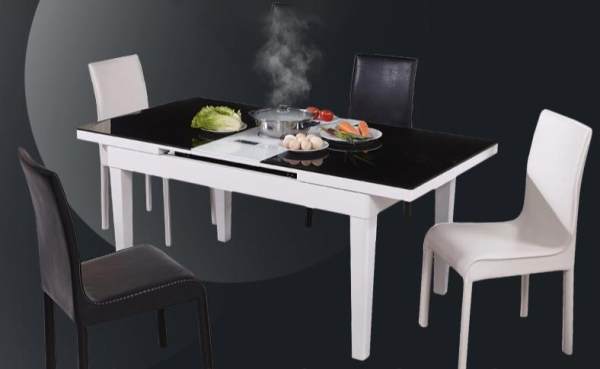 JIJI (Free Installation) Memoir Extendable Steamboat Dining Table With Induction Panel - Black (Dining Table) (Free 12 Month Local Seller Warranty) (SG)