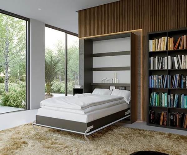 Murphy Wall Bed/ Super Single 120x200cm/ Vertical/ Anthracite front/ Curve leg