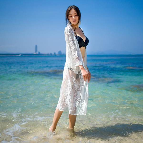 Long Beach Cardigan Sexy Lace Maldives Seaside Holiday Bikini Coat Bathing Suit Blouse Beach Skirt