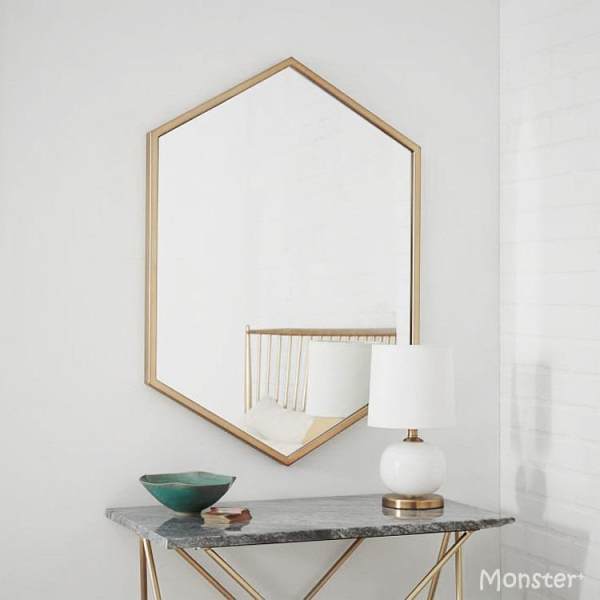 Brass Hexagonal Bathroom Mirror Pure Copper Bathroom Showerroom Makeup Multipurpose Nordic Scandinavian Independent Design Minimalist Home Hotel