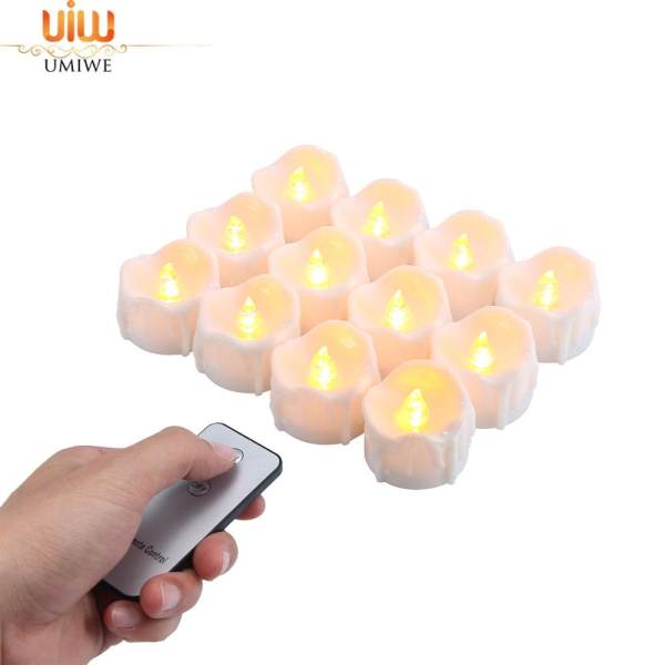 Umiwe 12pcs Realistic And Flameless Candle Flickering LED Tea Light With Remote, Warm Yellow - intl