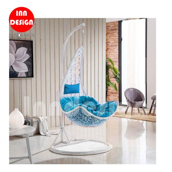 Miki Swing Chair / Lounge Chair / Relax Chair (White + Blue)