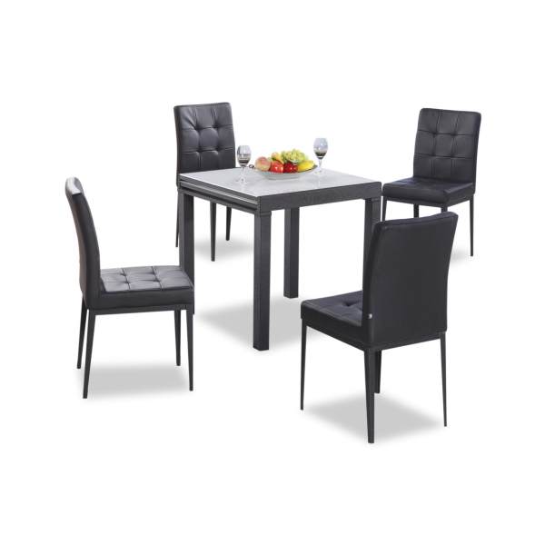 Eline Extendable Tempered Glass Top Dining Table + 4 Dining Chairs (FREE DELIVERY)(FREE ASSEMBLY)