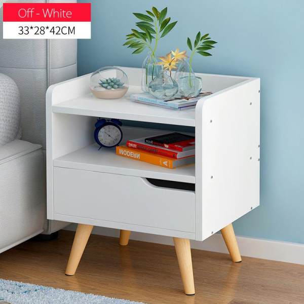 Minimalist Wooden Bedside Table With Single Drawer(Off-White)