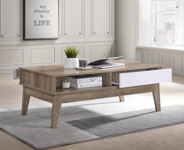 Scandinavian 2 Drawers Coffee Table Living Room Furniture Storage Drawer ⭐ E-LIVING Furniture