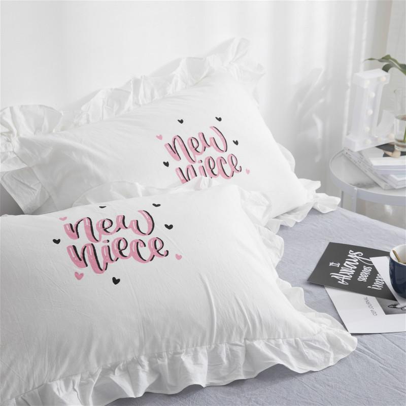 Kiểu Hàn Quốc Công Chúa Công Chúa Vỏ Gối 48X74 Cm 100% Cotton Viền Lá Sen Trắng Vỏ Gối Nghề Thêu 100% Cotton Một Chiếc Cặp Bắn 2