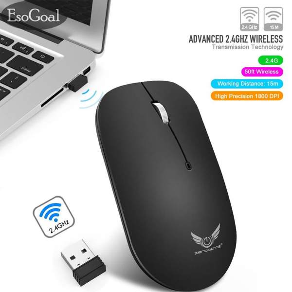 EsoGoal 2.4G Slim Wireless Mouse with Nano Receiver, Portable Mobile Optical Mice for Notebook, PC, Laptop, Computer, Macbook - Black