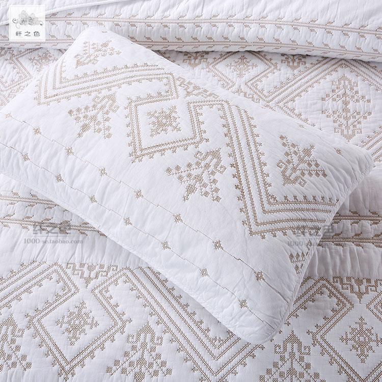 Giản Lược Màu Đồng Bằng Quilt Thêu Hoa Vỏ Gối Dày Chần Bông 100% Cotton Vỏ Gối Một Cặp Không Có Lõi Sợi Màu