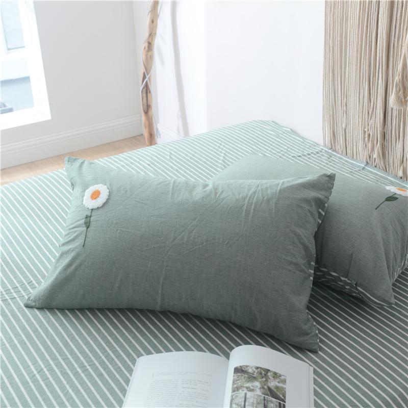 Bông Giặt Nước Vỏ Gối 100% Cotton Vân Sọc Kẻ Sọc Thoải Mái Thấm Mồ Hôi Thoáng Khí Phong Cách Nhật Bản Phong Cách Đồng Bằng 100% Cotton Đơn Vỏ Gối