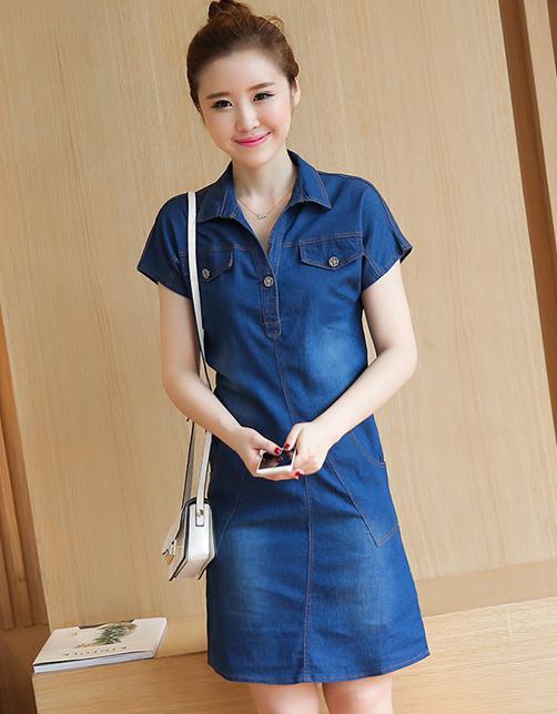 ชุดเดรสยีนส์แขนสั้น เดรสกระโปรง ZASHION Denim Dress Collection 2 - As Shown กางเกงชิโน่