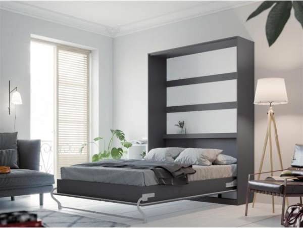 Murphy Wall Bed/Double 140x200 /Vertical/Highgloss Anthracite/curved leg