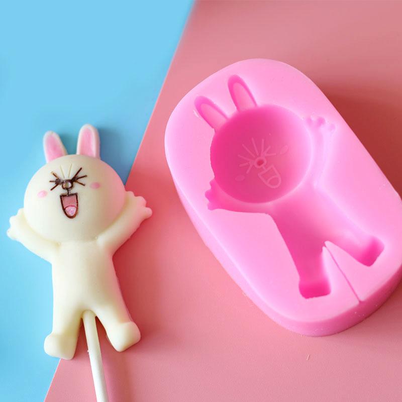 การ์ตูน Bear กระต่ายตัวเล็กแม่พิมพ์ซิลิโคนช็อกโกแลตแม่พิมพ์อมยิ้มรา DIY ช็อกโกแลตเครื่องมืออบขนม