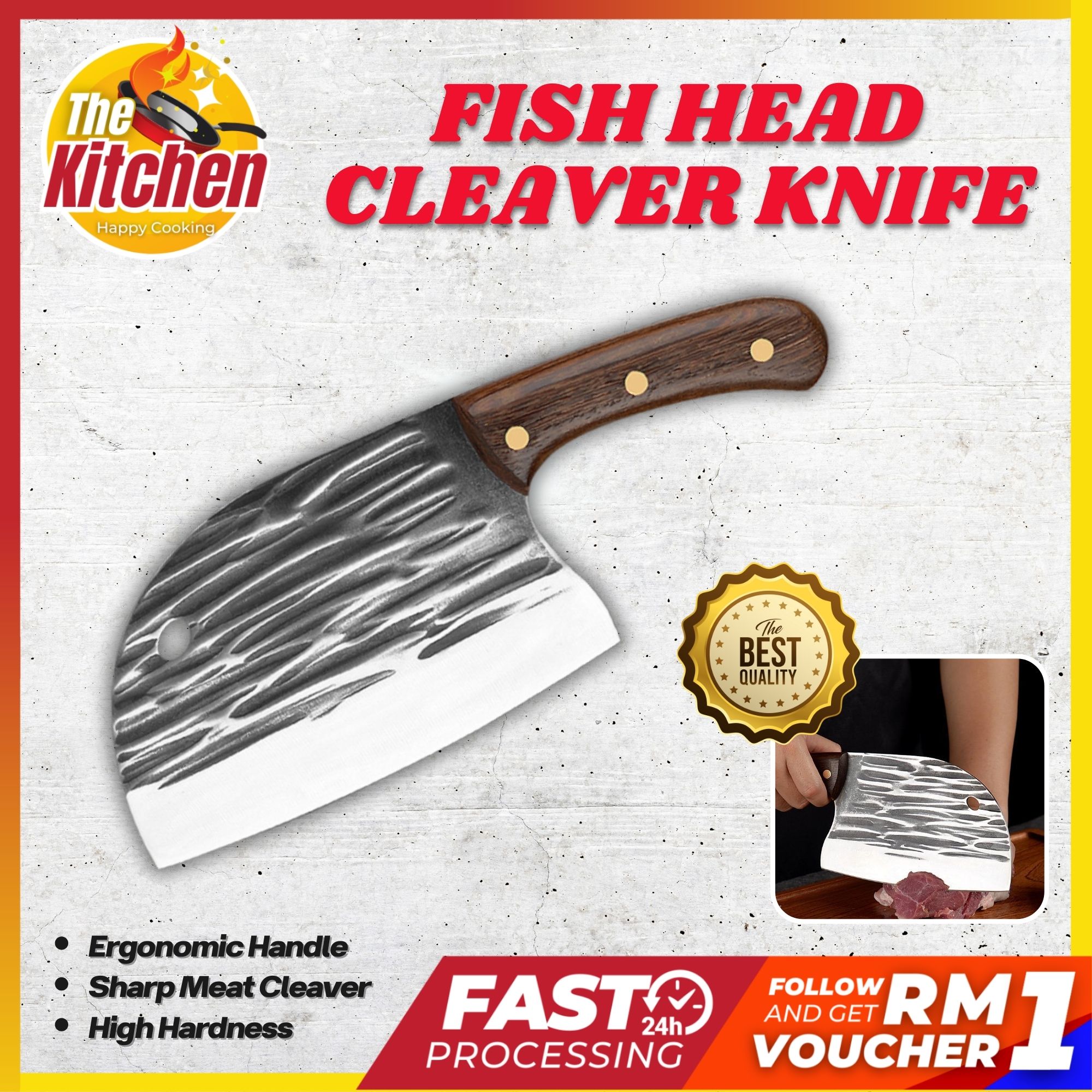 Stainless Steel Fish Head Cleaver Knife Heavy Professional Butcher Meat