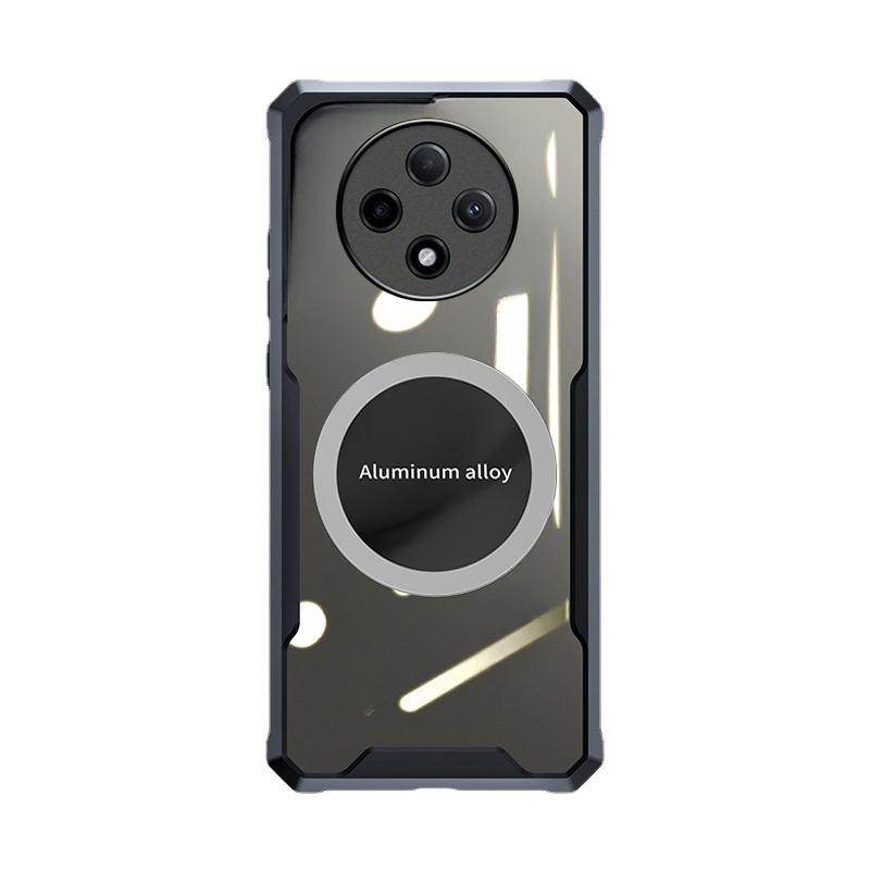 For OPPO Reno 12F Case Hard Clear Transparent Shockproof Car Holder Adsorb Hollow Out Ring For OPPO Reno12 F Back cover Phone Cases