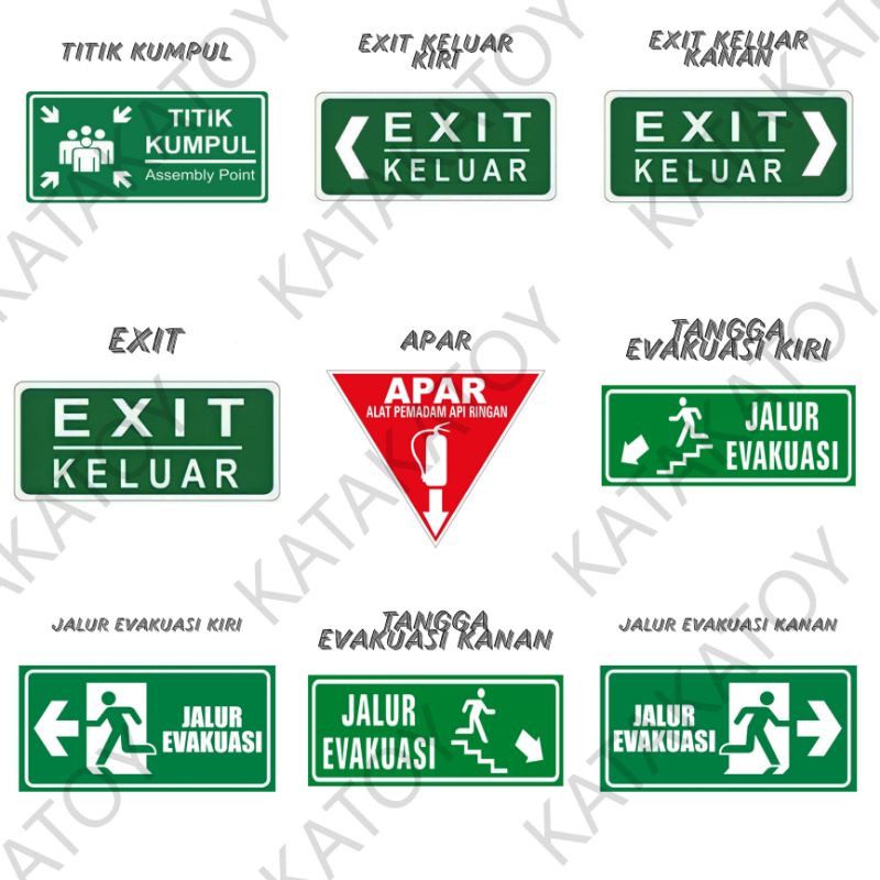 RAMBU ACRYLIC 30X10 2mm APAR JALUR EVAKUASI TITIK KUMPUL JALUR EXIT