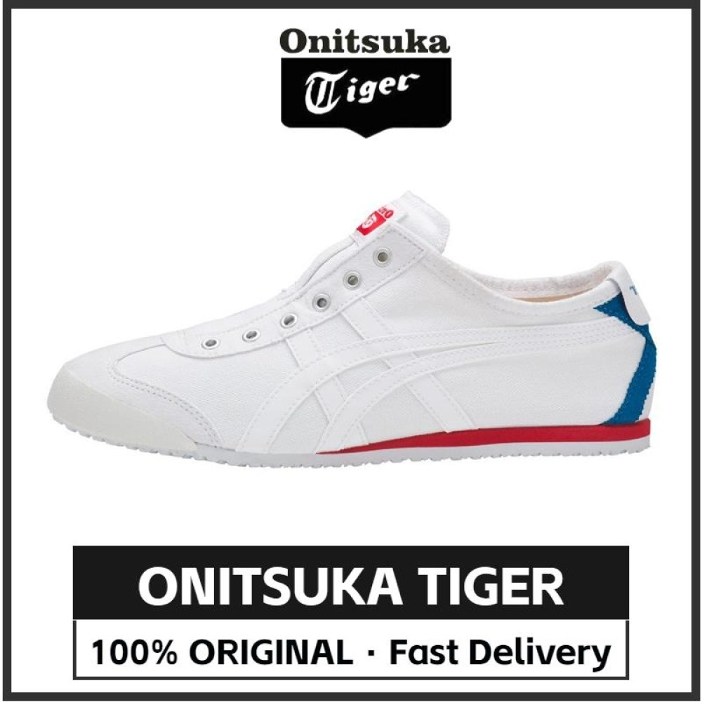 100 Original Onitsuka Tiger MEXICO 66 SLIP ON White Blue Red D3KON 100