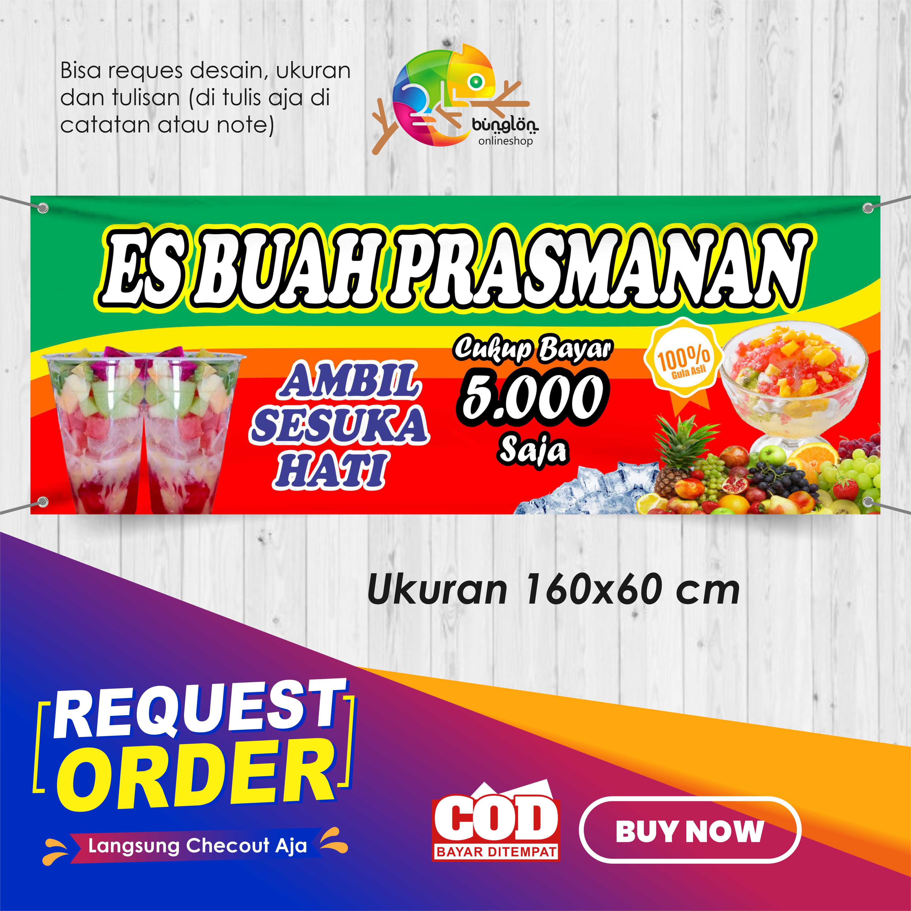 Size 160x60 Cm Spanduk Banner Es Buah Prasmanan Bar Bar Tipe A