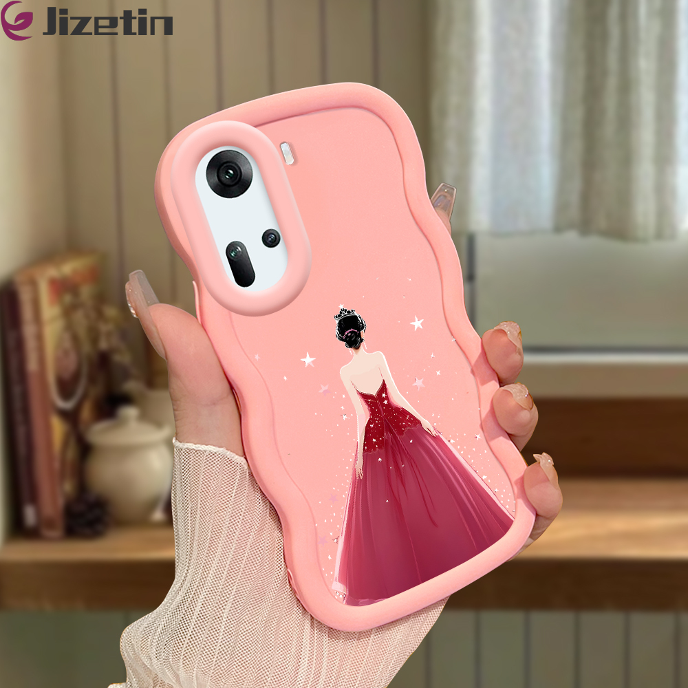 Jizetin for OPPO Reno11 5G Back Cover Crown Girl Macaron Bright Color Wavy Shape Soft Mobile Phone Cases