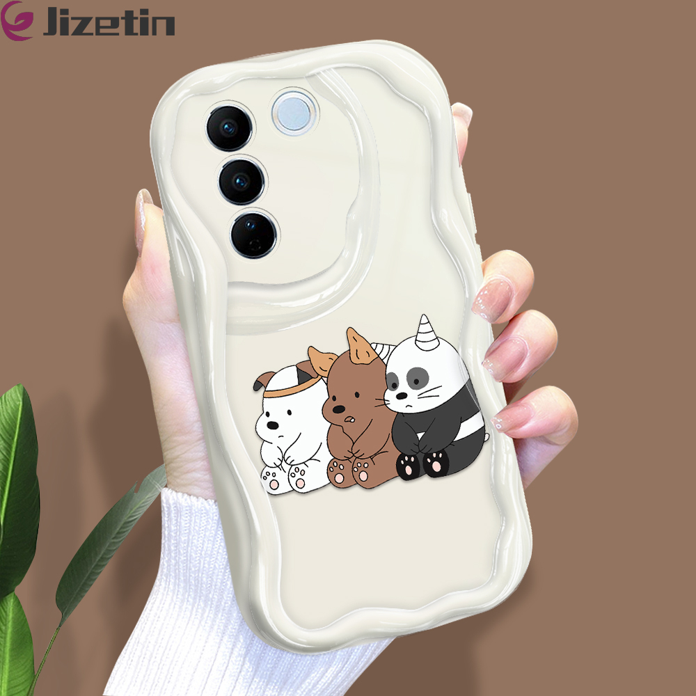 Jizetin for Vivo V27 5G V27 Pro 5G Back Cover We Bare Bears Cream Wavy Edge Soft Silicone Phone Case