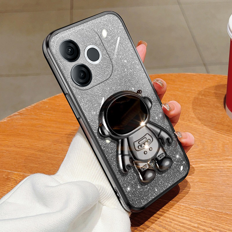 New Phone case itel A80 Back cover Fashionable Frosted Silicone Soft Dustproof Bracket Adsorb + Electroplated astronaut bracket For itel A80 A70 A50 A80 case