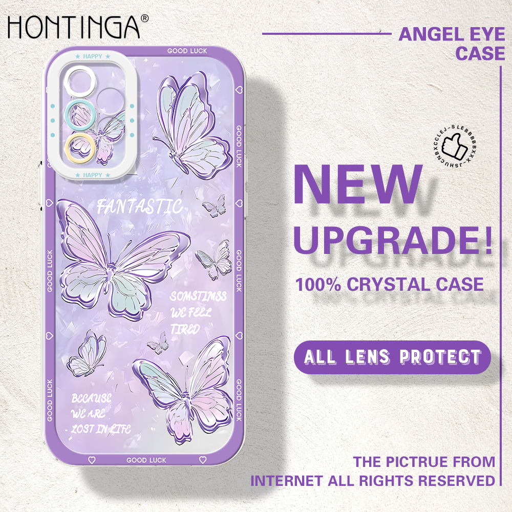 Hontinga for Samsung A72 4G 5G Back Cover Crystal Butterflies Camera Protection Transparent TPU Soft Phone Case