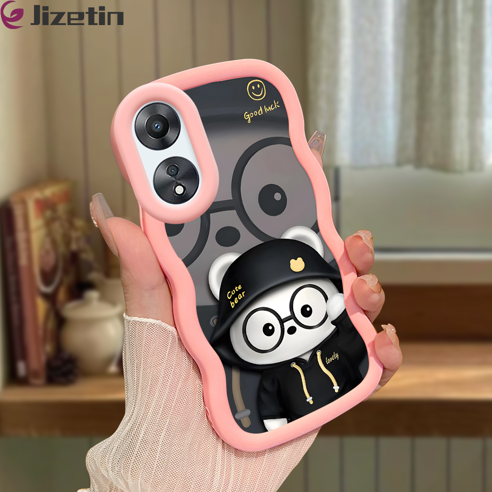Jizetin for OPPO A78 4G Back Cover Black Clothes Bear Macaron Bright Color Wavy Shape Soft Mobile Phone Cases