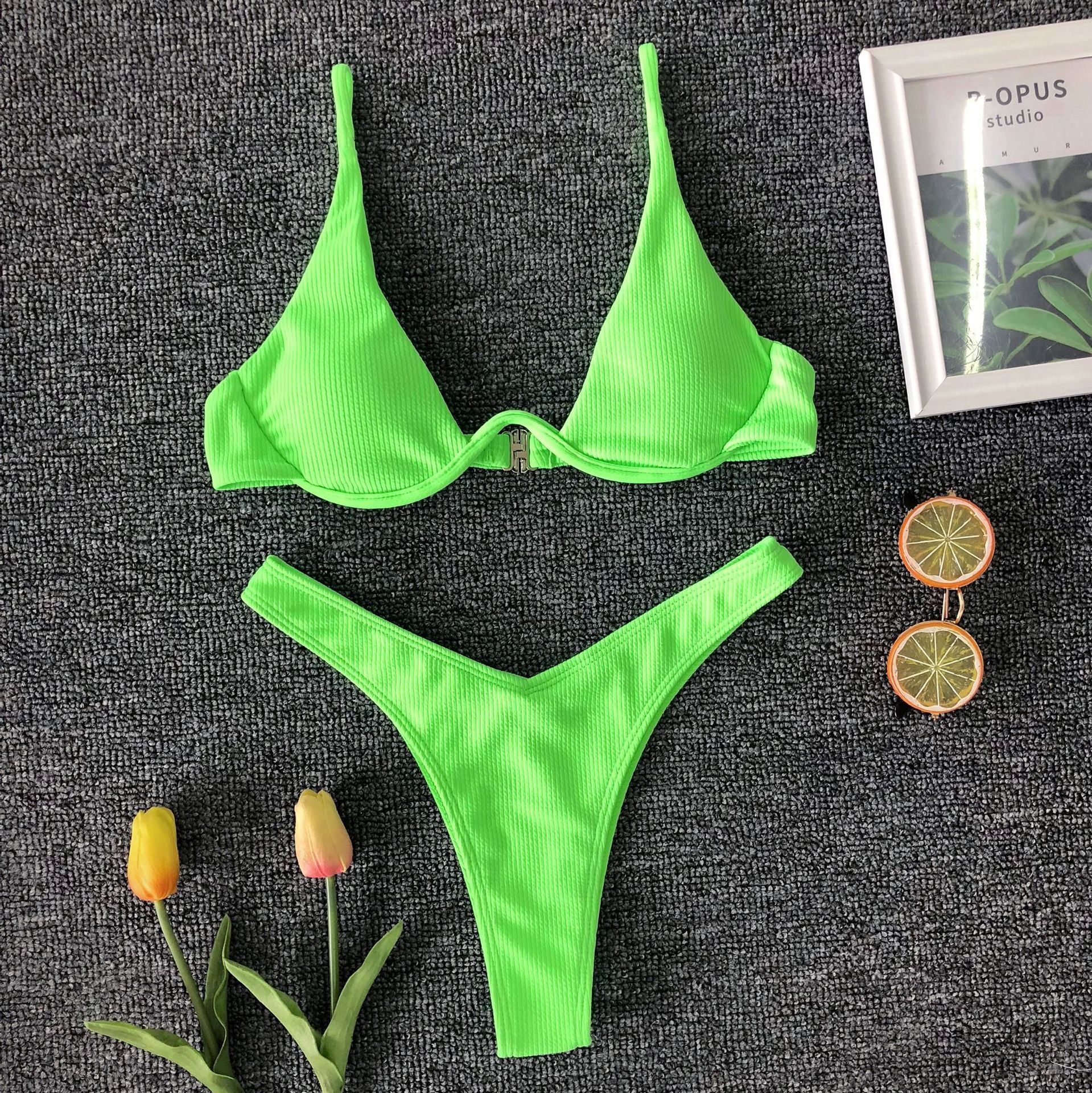 Sexy V Bar Underwired Bikini 2021 Female Swimsuit Women Swimwear Two