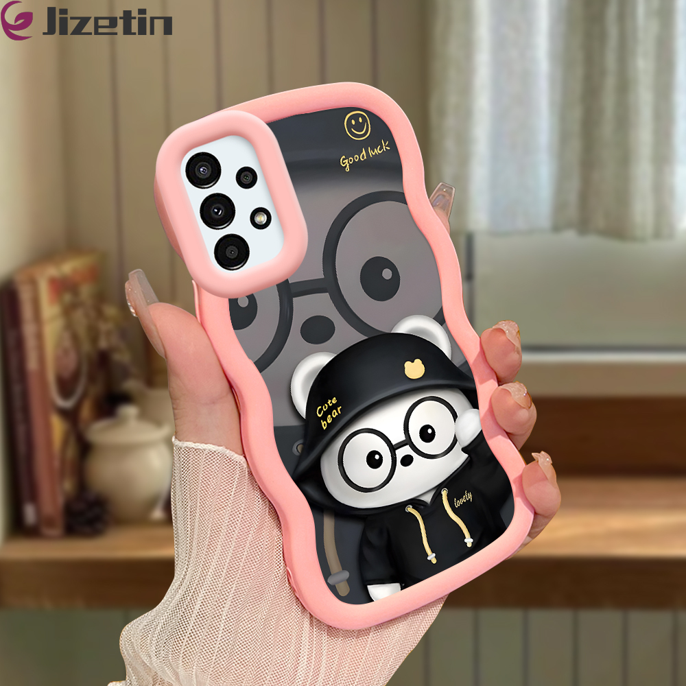 Jizetin for Samsung A13 4G Back Cover Black Clothes Bear Macaron Bright Color Wavy Shape Soft Mobile Phone Cases