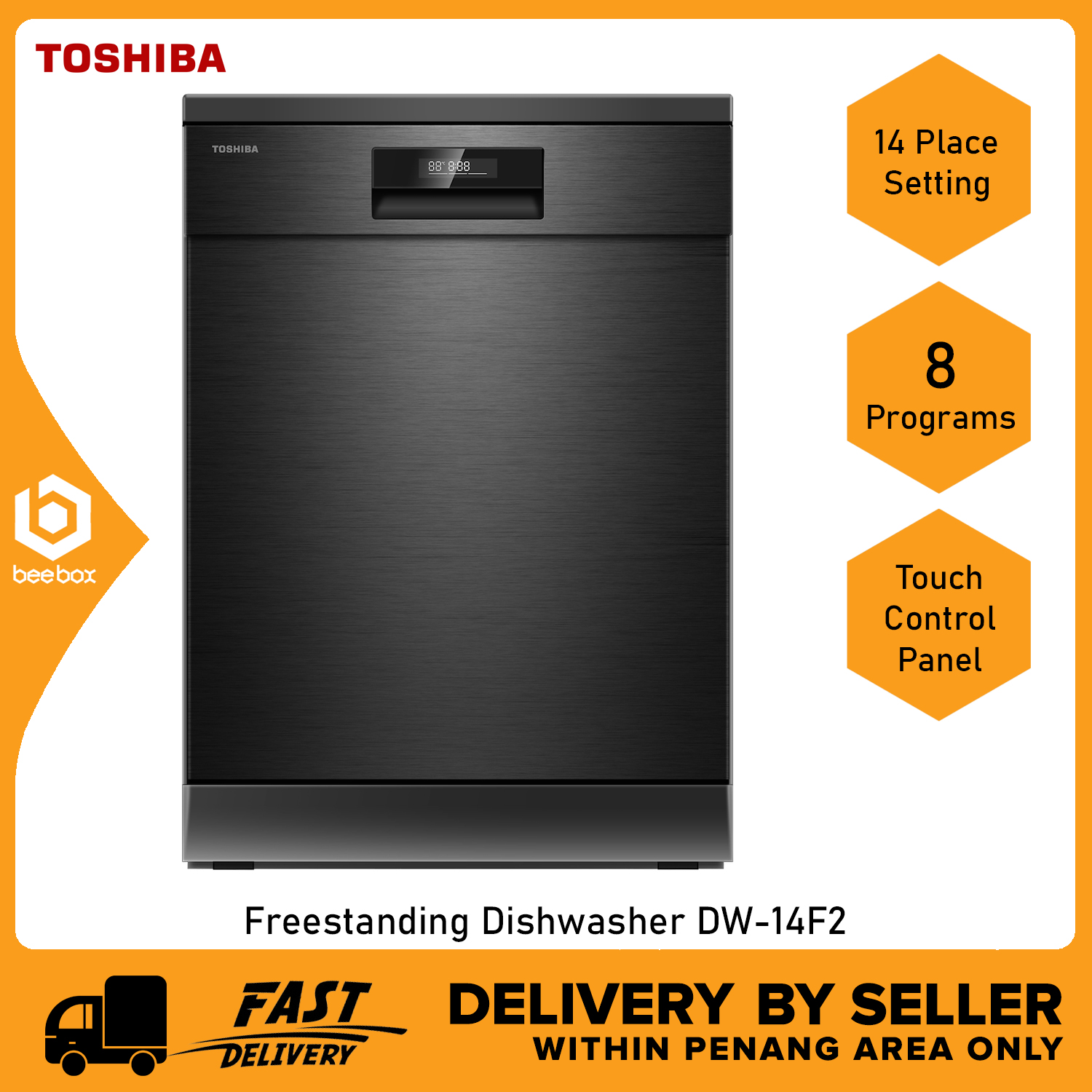 PENANG ONLY Toshiba DW 14F2 BS MY Free Standing Dishwasher UV LED