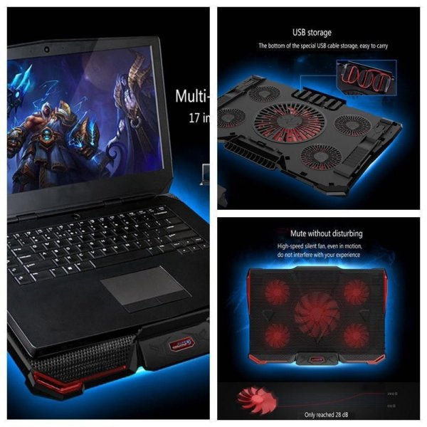 foorvof Kobwa Laptop Cooling Pad With 2 USB 2.0 Ports 5 Quiet Fans LED Lights - intl