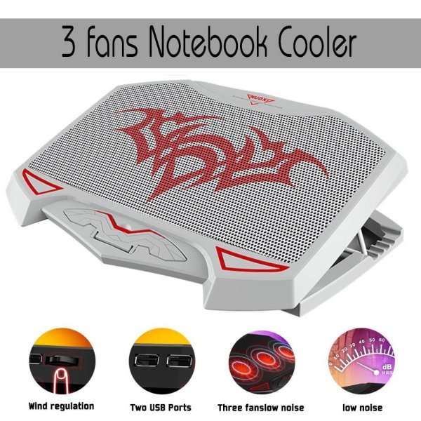 foorvof Three Ultra-quiet Fan With Adjustable 14-inch 15-inch Laptop Cooling Bracket Cooler Stand With LED Light(Gray) - intl