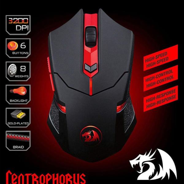 Redragon M601 CENTROPHORUS-3200 DPI Gaming Mouse for PC 6 Buttons Weight Tuning - intl