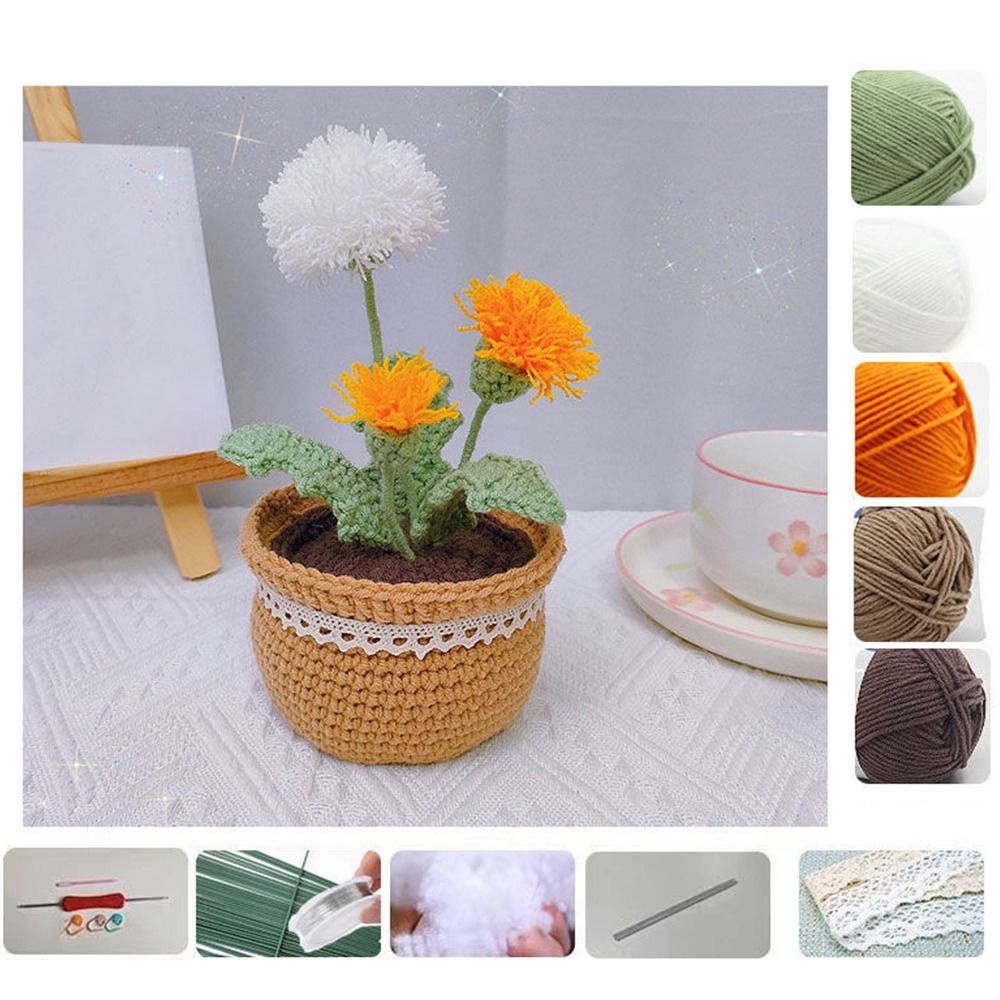 Meticu Knit Kits Crochet Kit Tulip Flowerpot Crochet Crochet Starter