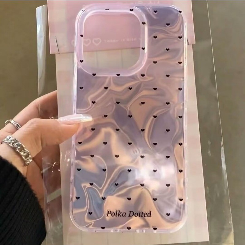 Simple Love Heart Polka Dotted Soft Case Compatible For IPhone 13 15 11 12 14 Pro Max 7Plus XR X XS Max 8 7 15 14 Plus SE 2022 Luxury Ripple Luster Creative Pearly Bracelet Cover