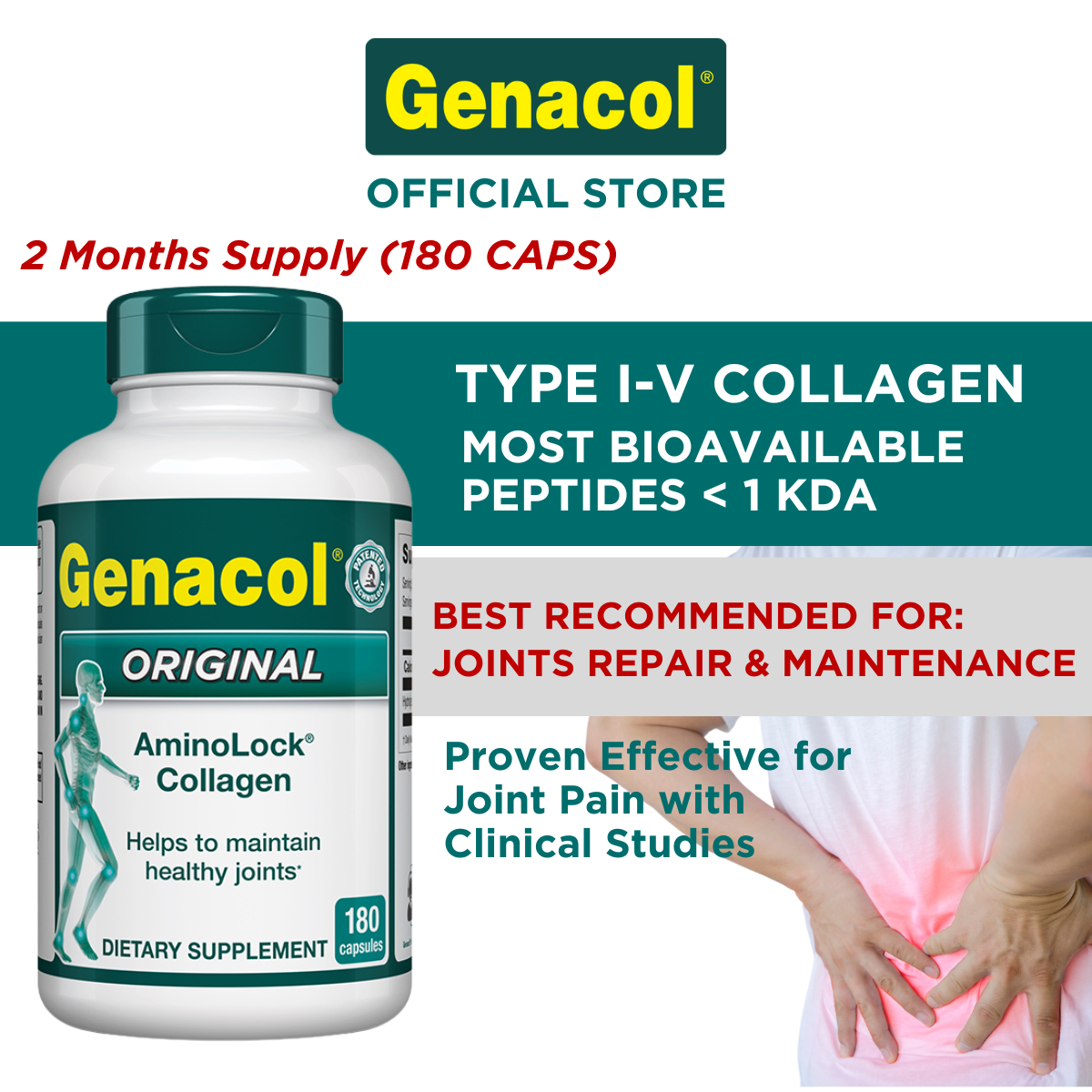 Genacol Original 180 Caps 2 Month Supply AminoLock Collagen To Help