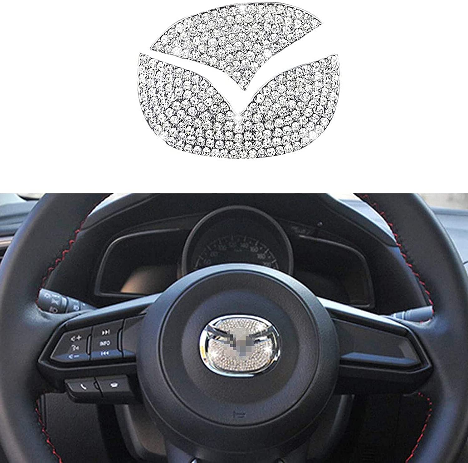 Mazda Steering Wheel Emblem Cover Logo Sticker Crystal Car Decorative