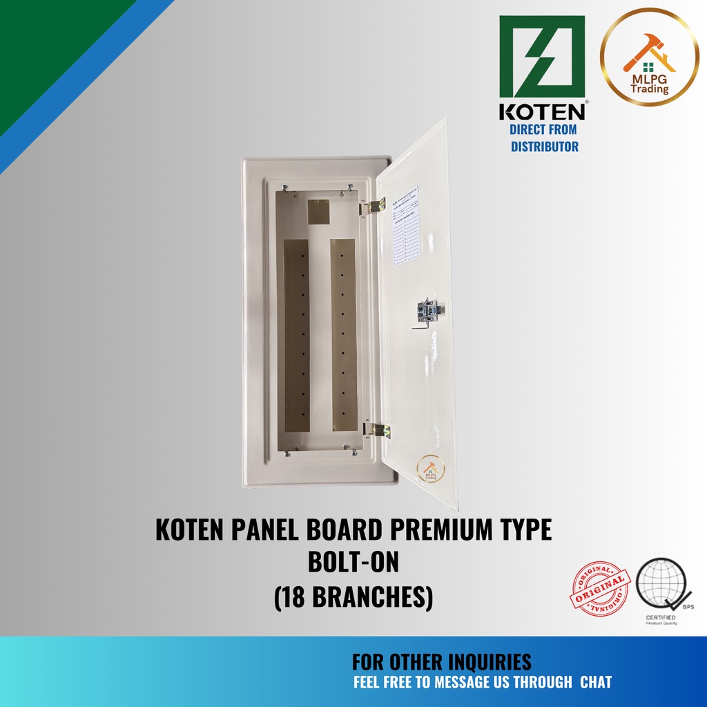 KOTEN Panel Board PREMIUM TYPE For BOLT ON 2 Pole 4 6 8 10 12