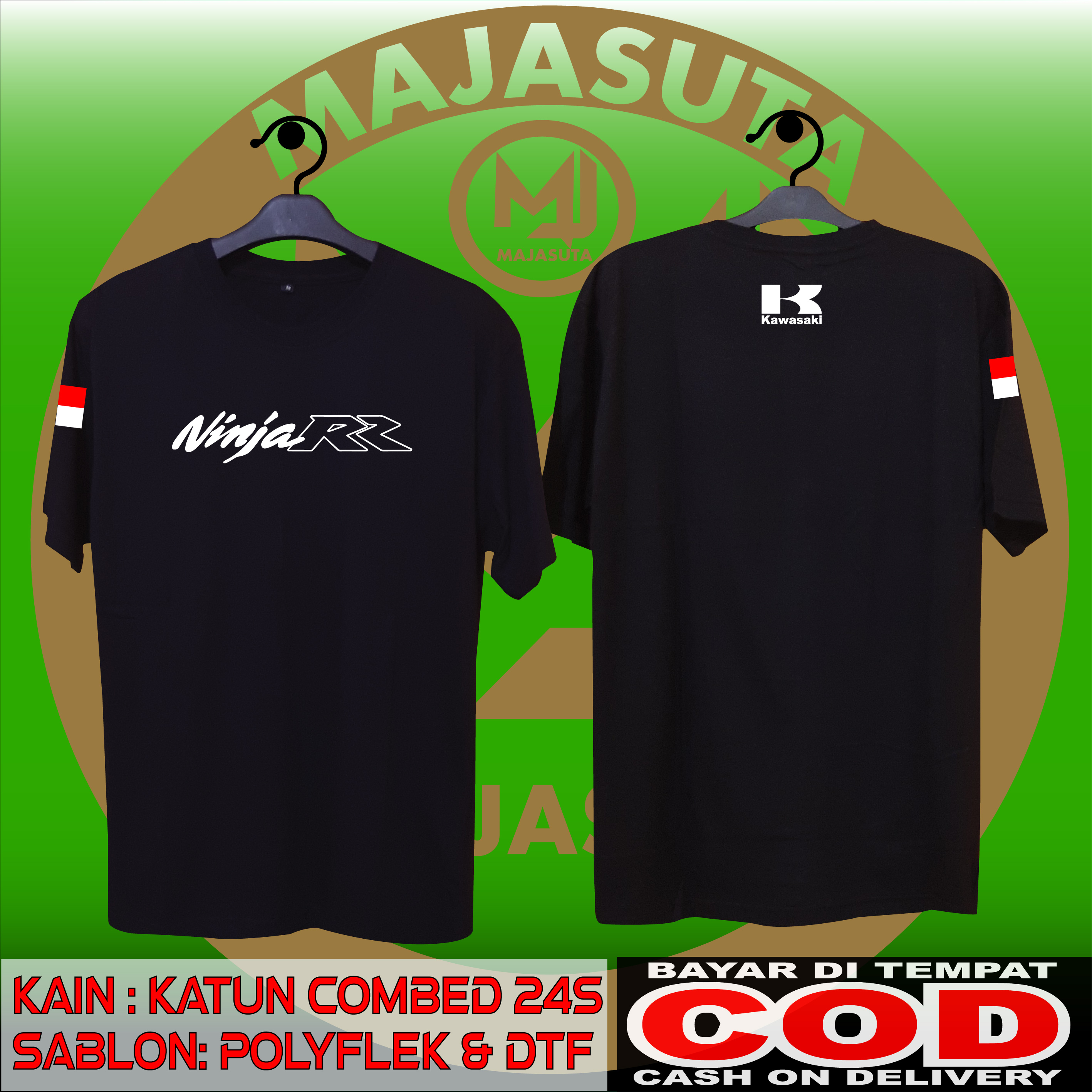 Baju Kaos Kawasaki Ninja Rr Desain Simple Katun Combed S Tebal Bisa