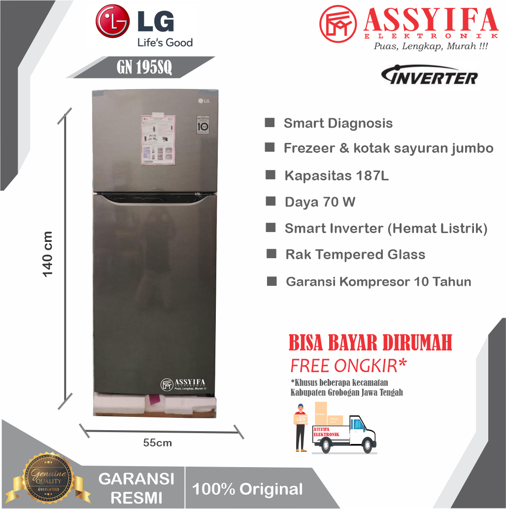 Kulkas Lg Pintu Smart Inverter Low Watt Gnb Sq Baru Garansi Resmi