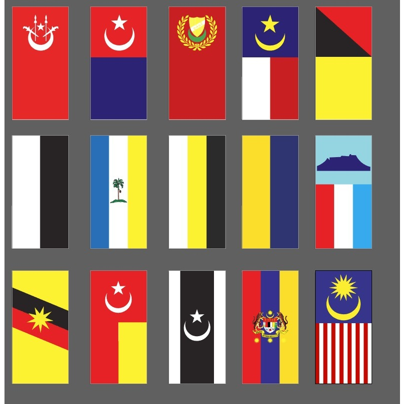 Merdeka 15 Keping Bendera Hiasan Negeri Malaysia Flag Teguh