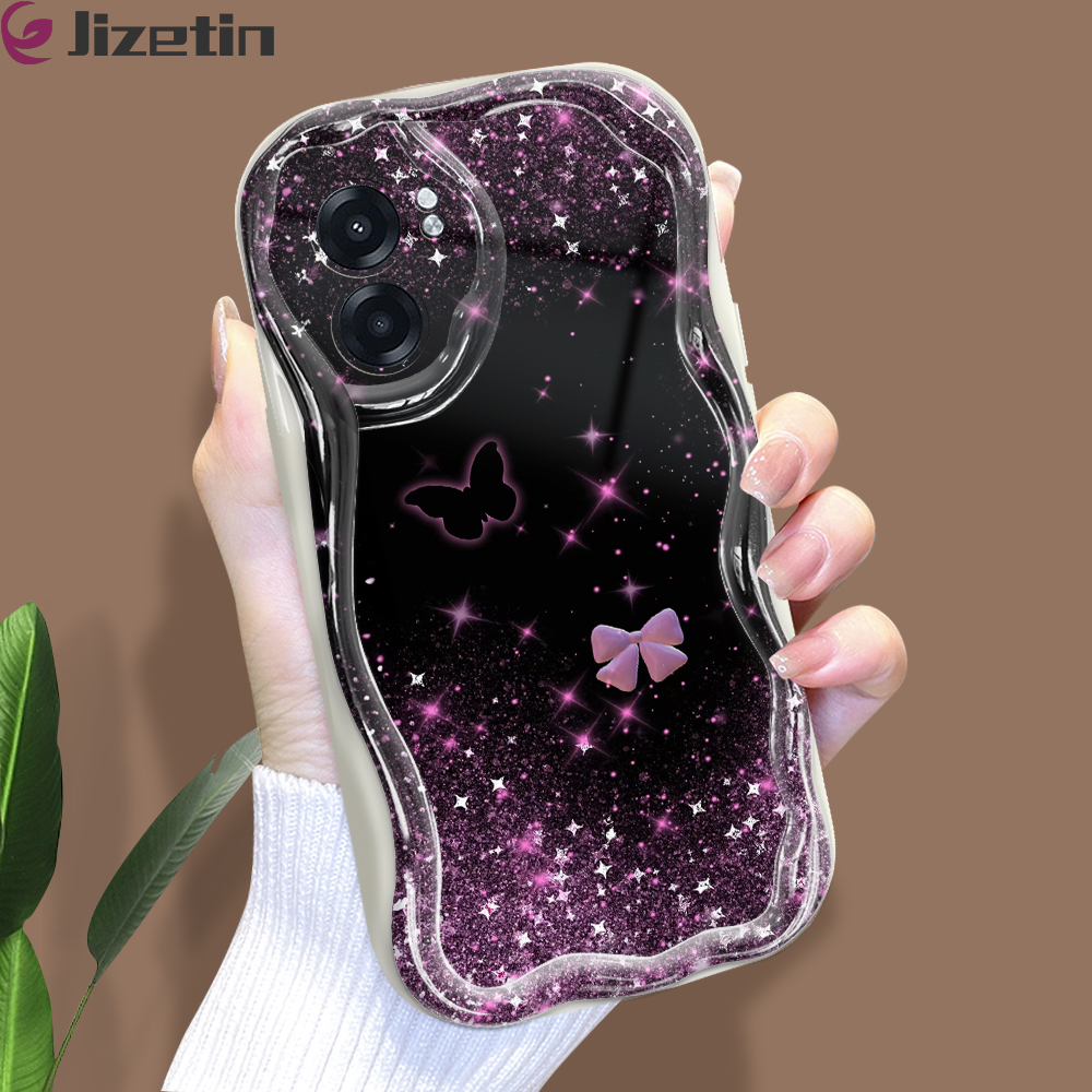 Jizetin for OPPO A57 5G A77 5G Realme Narzo 50 5G Back Cover Pink Purple Glitter Cream Wavy Edge Soft Silicone Phone Case