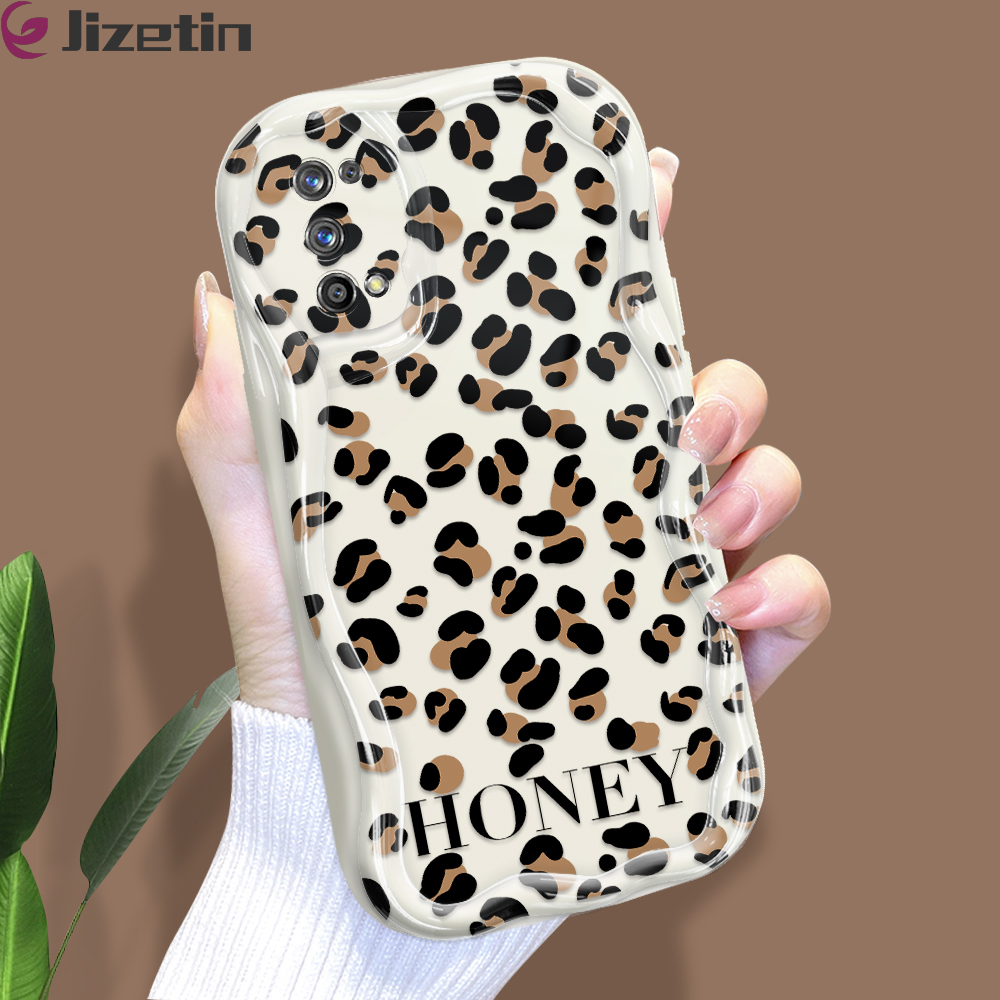 Jizetin for Realme 7 Pro Back Cover Leopard Print Cream Wavy Edge Soft Silicone Phone Case