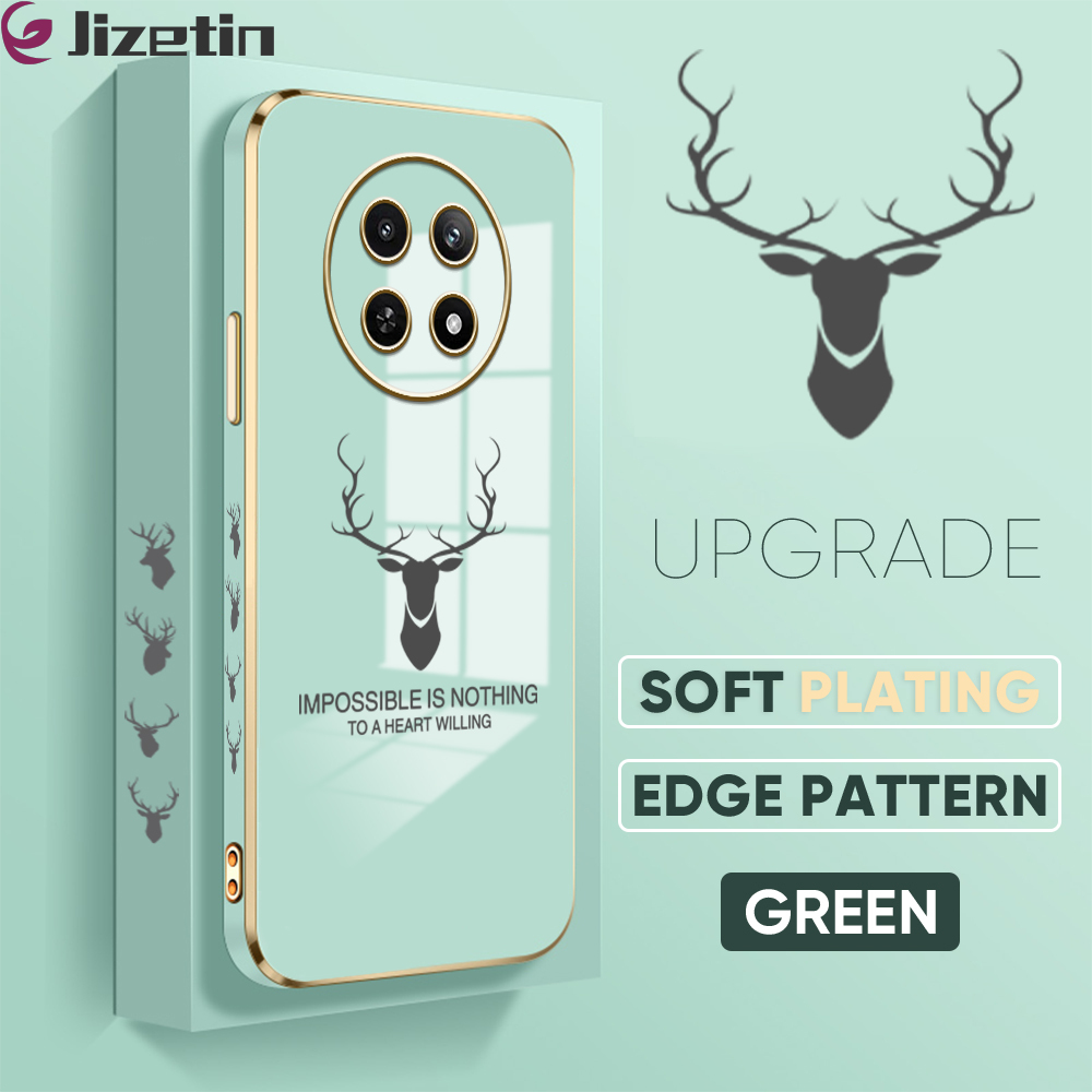 Jizetin (Free Lanyard) for Realme 12 Pro Plus 5G Back Cover Antlers Luxury 6D Plating Case Side Pattern Soft Silicone Square Mobile Phone Cases