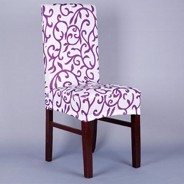 4PCS Removable Stretch Slipcovers Short Home Dining Room Stool Chair Seat Cover Flat White + Purple - intl