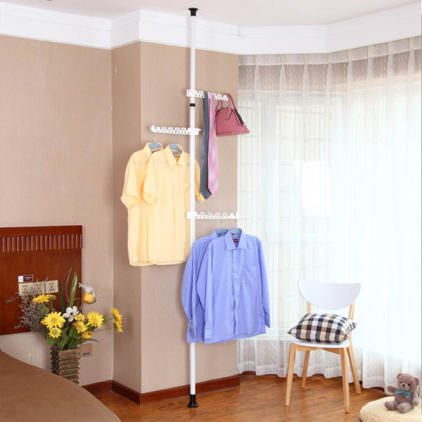 Adjustable non-drill hat and clothes stand space saving ceiling rack multipurpose storage vertical stand tower pole open wardrobe closet home organizer 3 wings SCV012 house warming gift idea