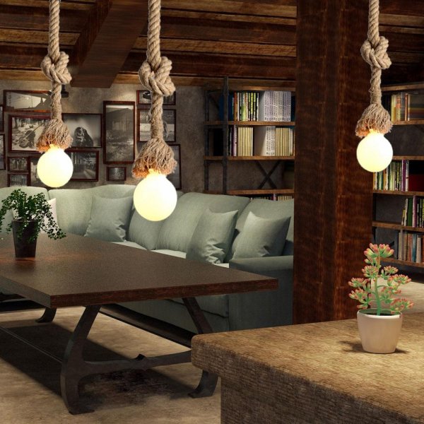 Lixada 250cm AC220V E27 Single Head Vintage Hemp Rope Hanging Pendant Ceiling Light Lamp Industrial Retro Country Style Dining Hall Restaurant Bar Cafe Lighting Use - intl